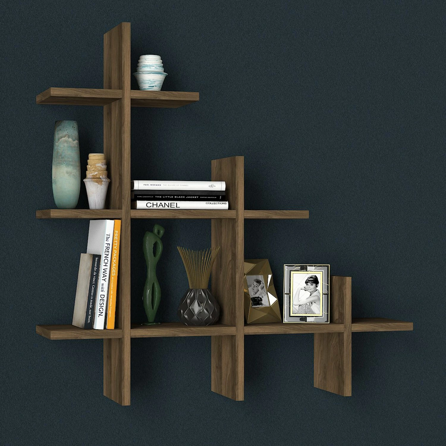Raft muri Skye Decor, ngjyrë arre, Juke