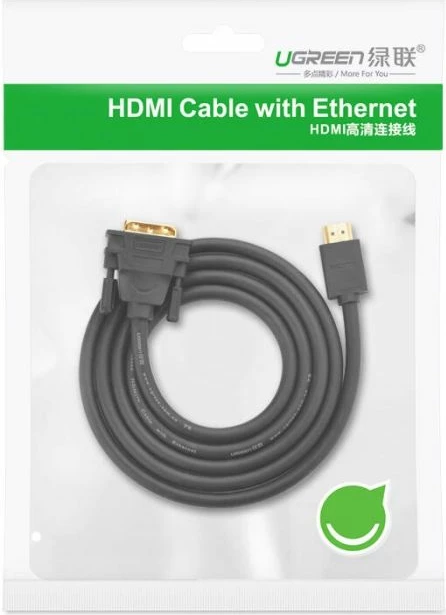 Kabl HDMI në DVI UGREEN 30116, DVI 24+1, 1m, bi-directional, i zi, polybag (1 copë)
