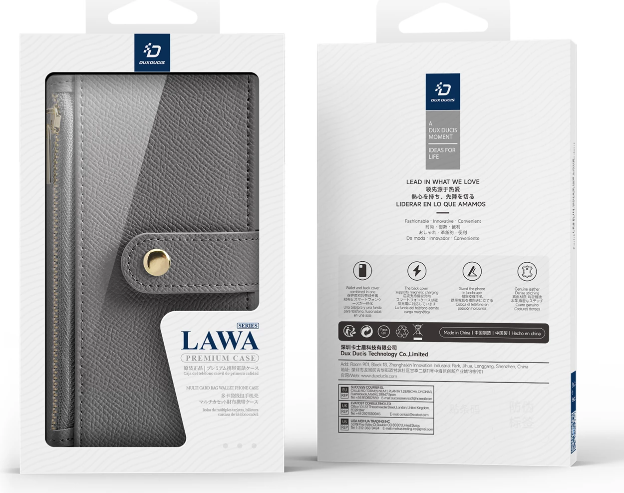 Mbështjellës Dux Ducis Lawa për iPhone 16, lëkurë, me portofol magnetik, Gri