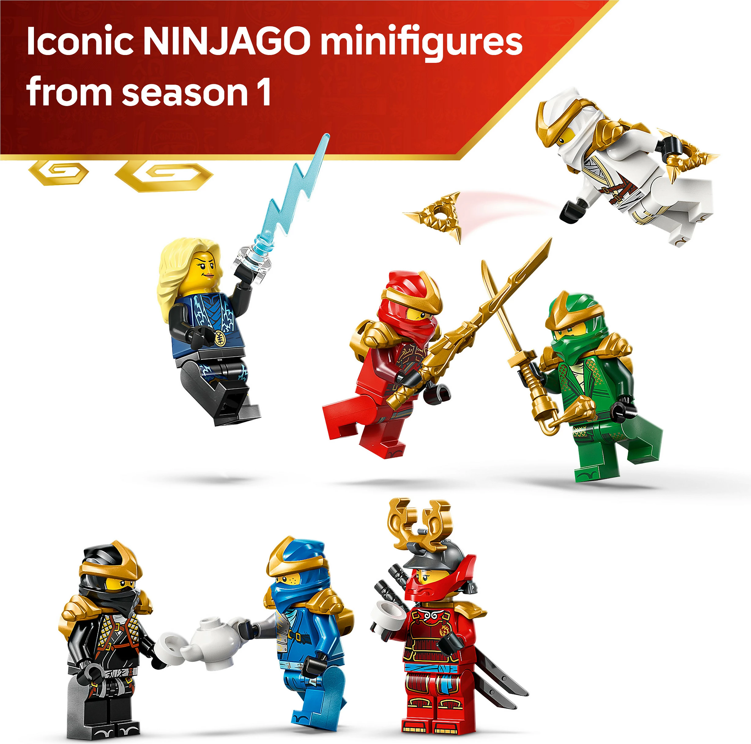 Set ndërtimi LEGO NINJAGO 71866 Ninja Character Display 15th Anniversary, 447 pjesë, 8 minifigura, 14+, multicolor