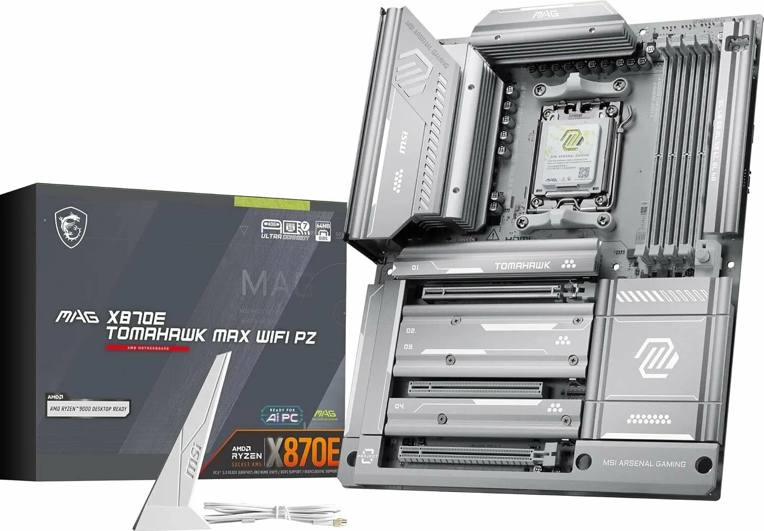 Pllakë amë MSI MAG X870E TOMAHAWK MAX WIFI PZ, ATX, DDR5, Wi-Fi 7, USB4, e bardhë/argjend