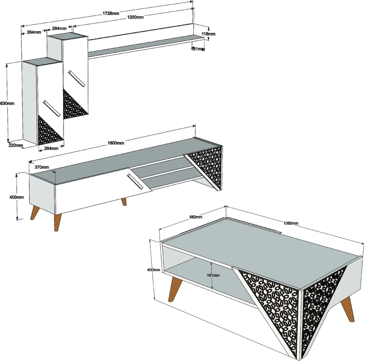 Set mobiljesh për dhomë dite, Beril, ngjyrë lisi