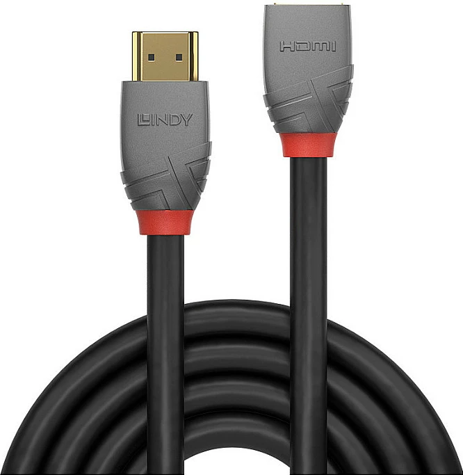 Kabllo zgjatëse HDMI LINDY Anthra Line, 1m, HDMI A mashkull-në-femër, HDMI 2.0, 4K@60Hz, 18Gbps, e zezë