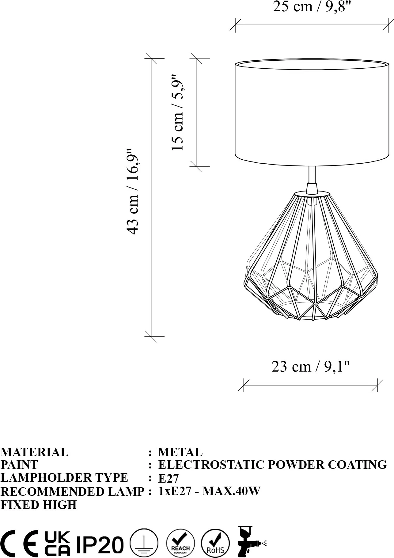Set llamba tavoline Opviq, Diamond, ngjyrë ari, S-713, 2 copë