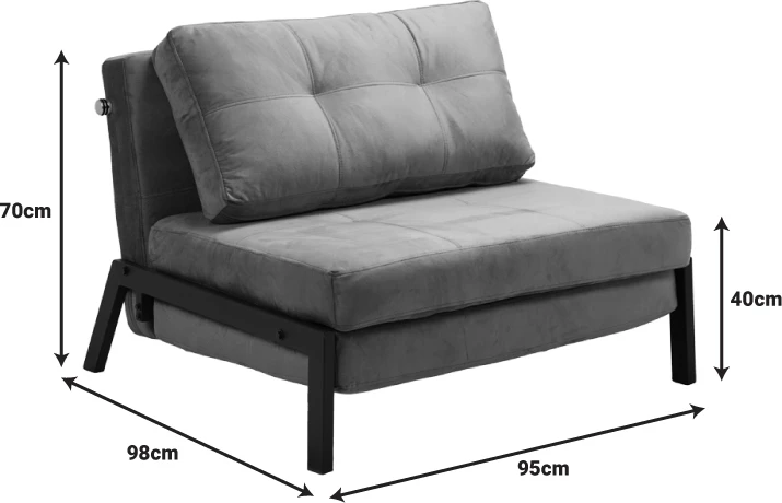 Fotelje-shtrat Fancy, ngjyrë antracit, këmbë metalike të zeza, 95x98x70cm