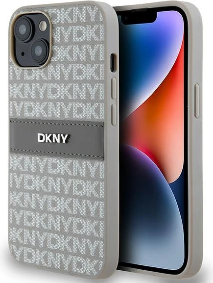 Mbështjellës DKNY Mono Stripe & Metal Logo për iPhone 15/14/13, 6.1", Bezhe