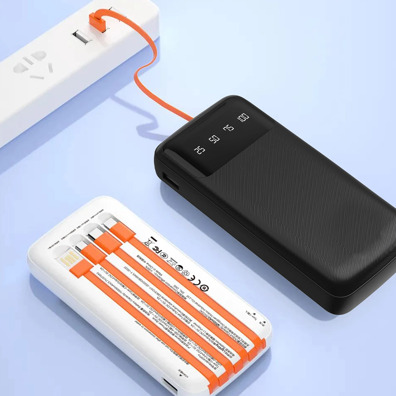 Powerbank Dudao K6Pro 10000mAh me kabllo të integruara, Bardhë
