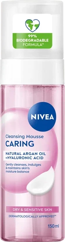 Shkumë pastruese për fytyrë Nivea Caring Cleansing Foam për femra, 150ml