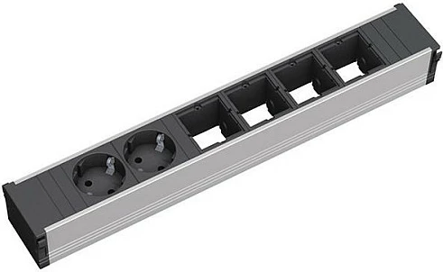 Prizë tavoline Bachmann CONI Large, 2x Schuko, 4x hapësira modulare, argjendt/zezë