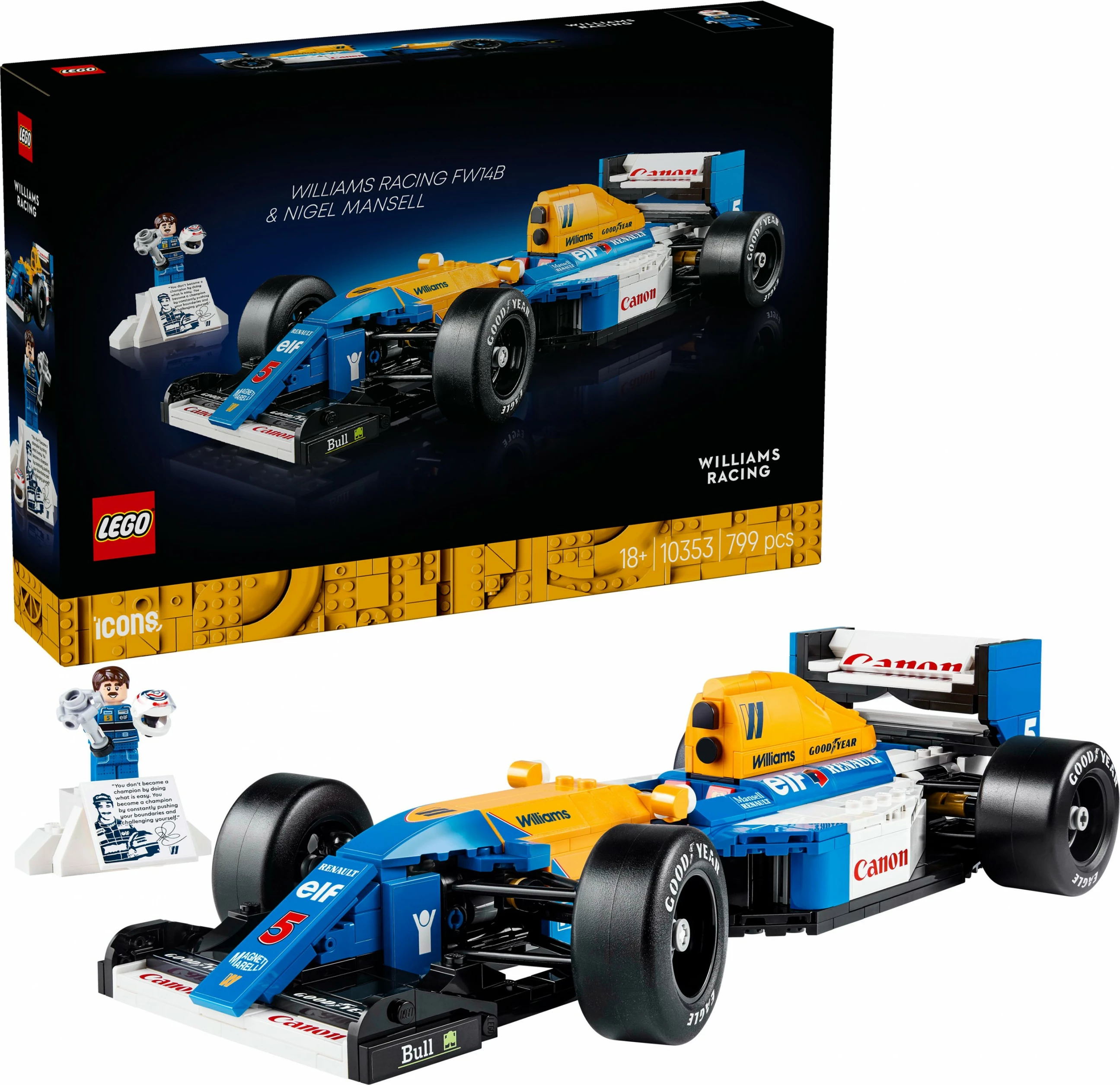 Set ndërtimi LEGO Williams Racing FW14B & Nigel Mansell, 799 pjesë, shumëngjyrësh