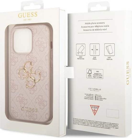 Mbështjellës Guess 4G Big Metal Logo për iPhone 15 Pro, Rozë