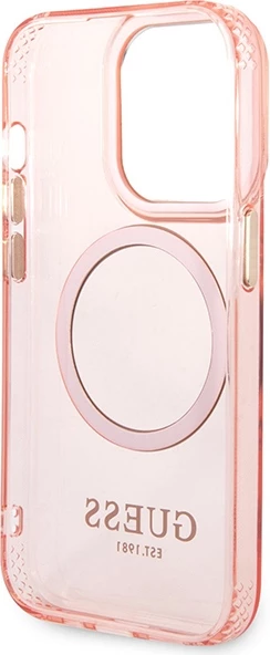 Mbështjellës Guess Gold Outline MagSafe për iPhone 14 Pro Max 6.7", rozë