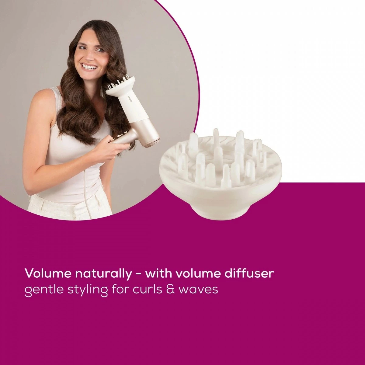 Fen Beurer HC70 2100W me jonizim, difuzor + koncentrator, Gold, set me çantë