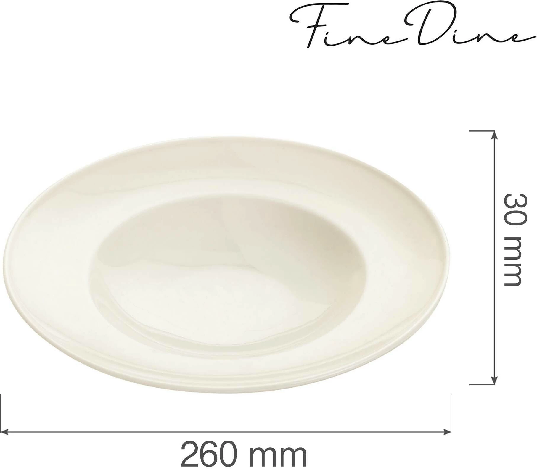 Pjatë për pasta Fine Dine Crema ø260 mm, porcelan i vitrikuar, krem, set 6 copë