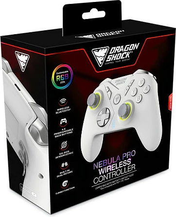 Gamepad DragonShock Nebula Pro për Nintendo Switch, wireless Bluetooth, LED RGB, i bardhë
