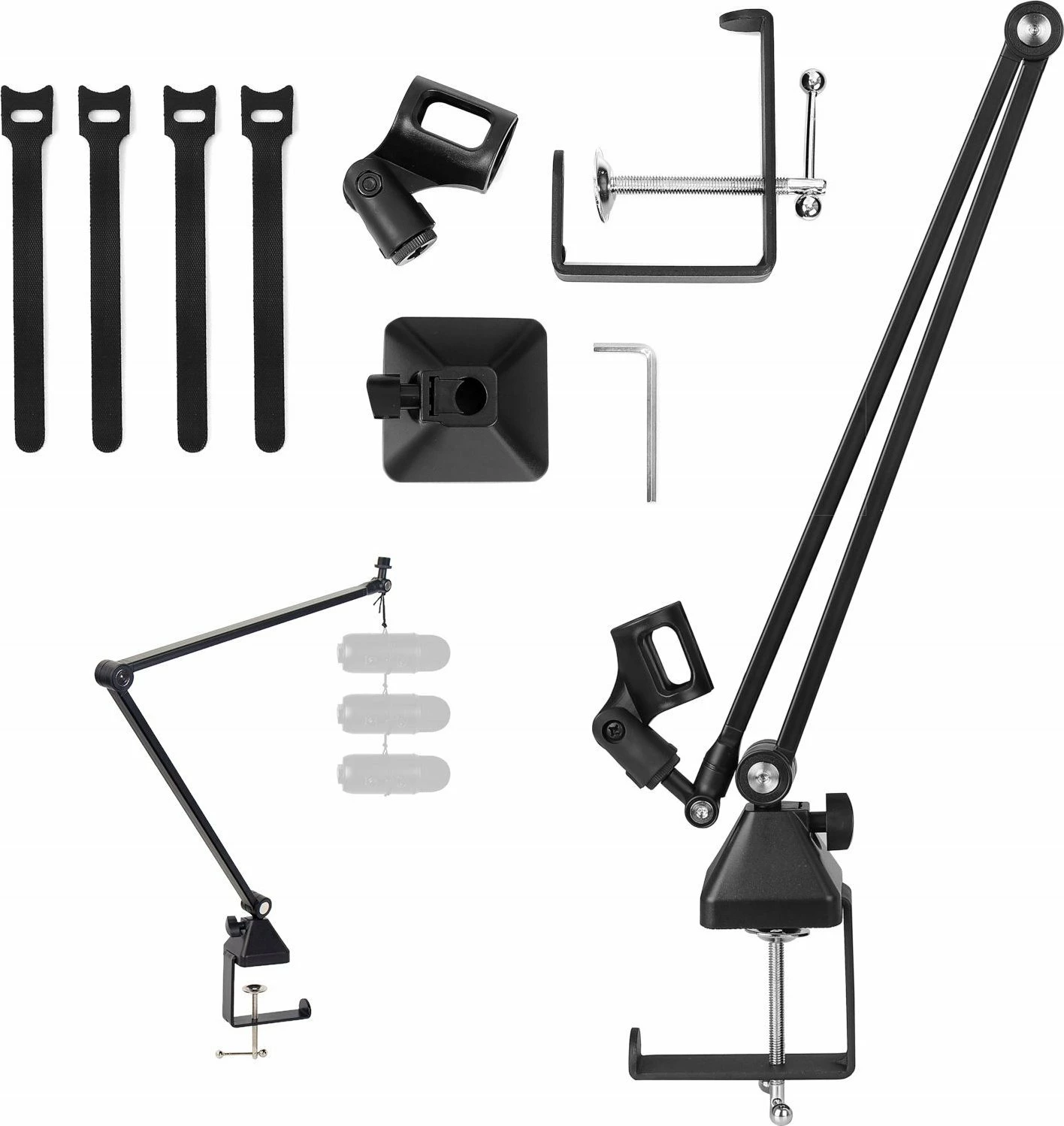 Mbajtëse mikrofoni për tavolinë Mozos SB42, krah 40+40 cm, kapëse deri 7 cm, ngarkesë 2 kg, e zezë, set me aksesorë