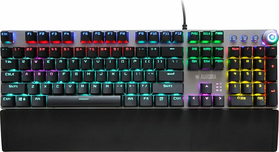 Tastierë mekanike iBOX Aurora K-3, RGB LED, KRGD Brown Switch, USB me kabllo, full-size 100%, me mbështetëse dore magnetike, argjend