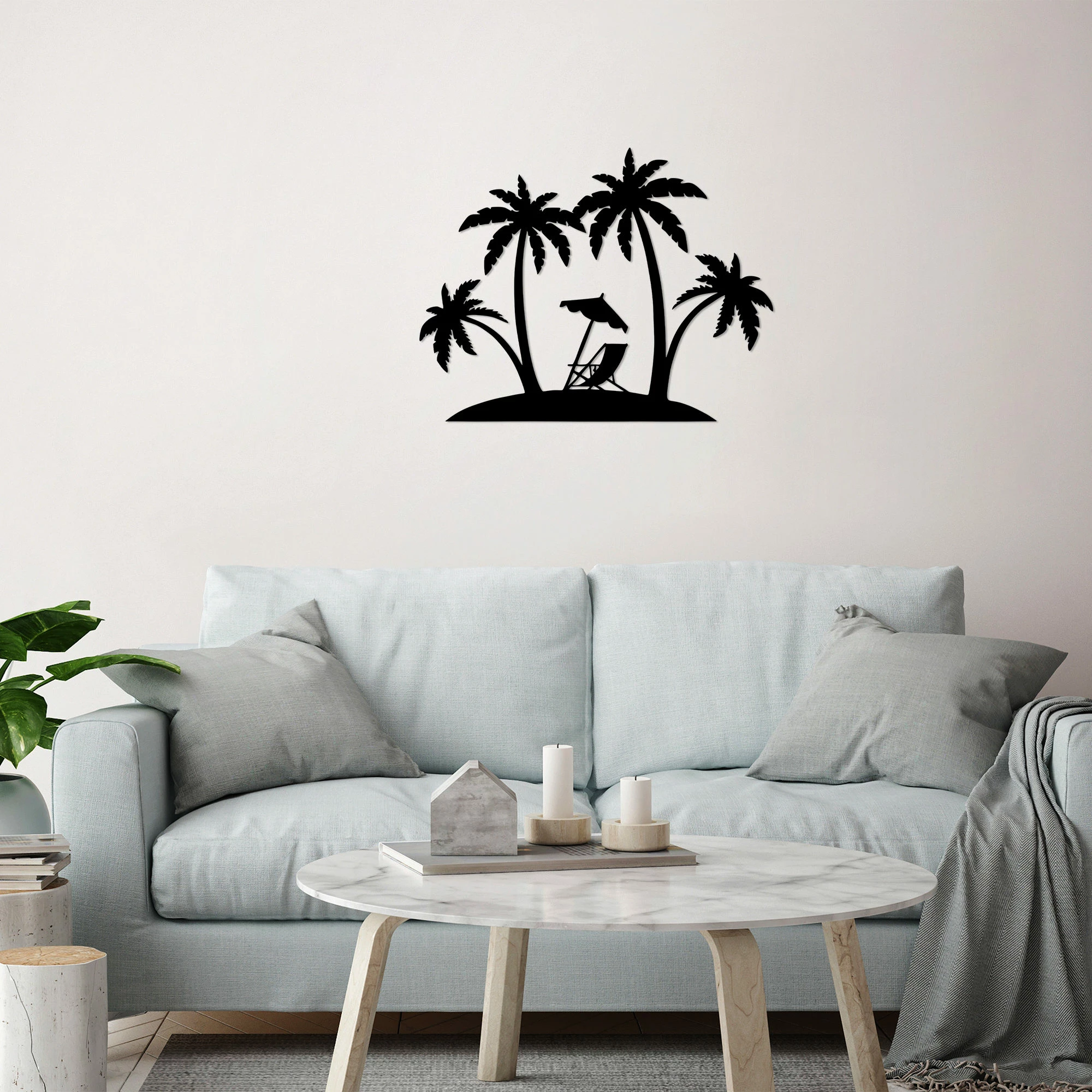 Aksesor dekorativ metalik për mur, palmë, Wallity, 70x54cm, i zi