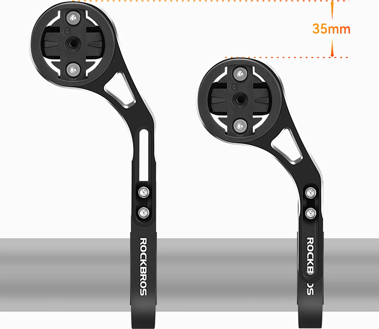 Mbajtëse timoni biçiklete Rockbros FK-301 2-në-1, për kompjuter Garmin/Wahoo/Bryton + dritë/kamerë GoPro, 31.8 mm, E zezë