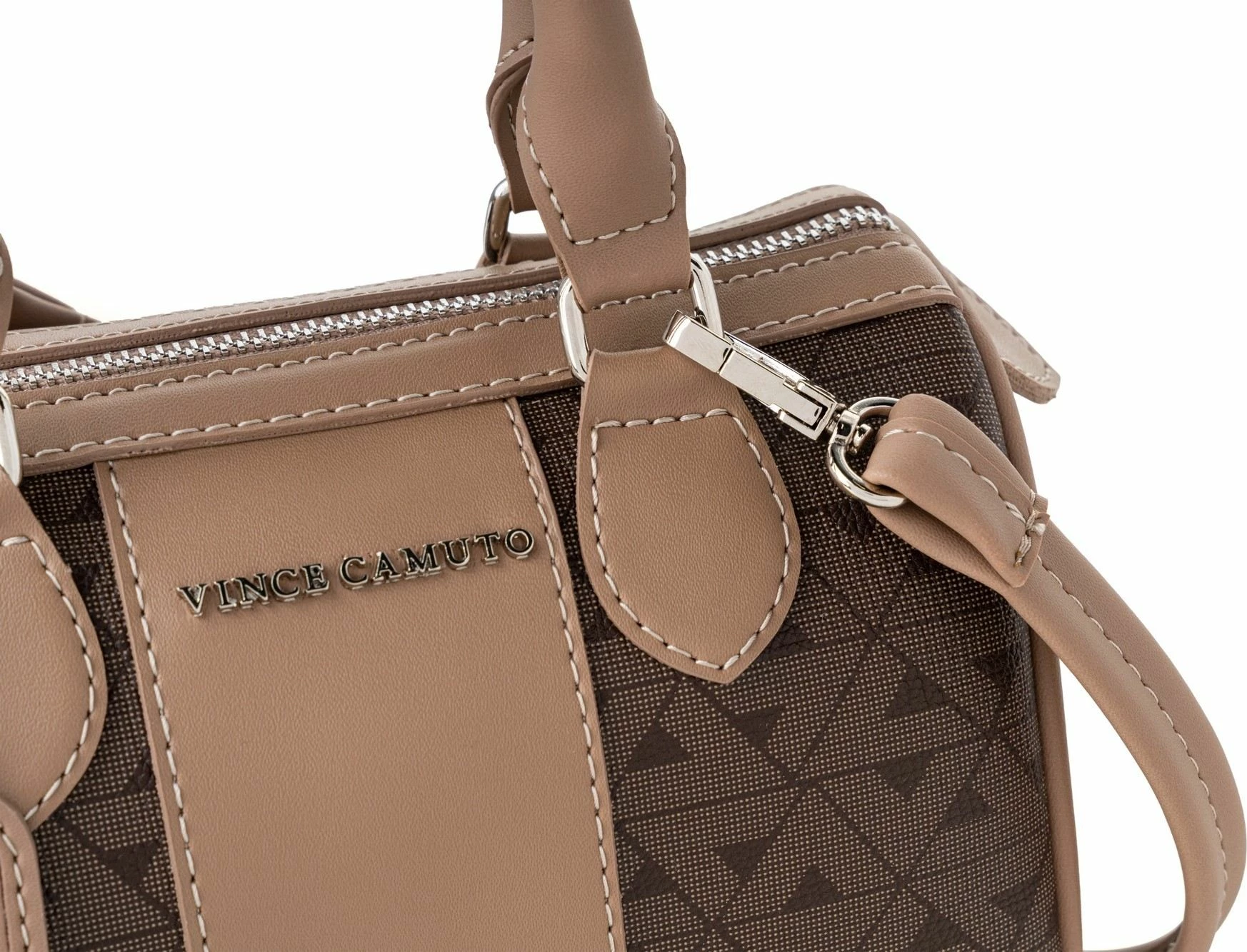 Çantë dore Vince Camuto Rimini, monogram, ngjyrë kafe dhe mink