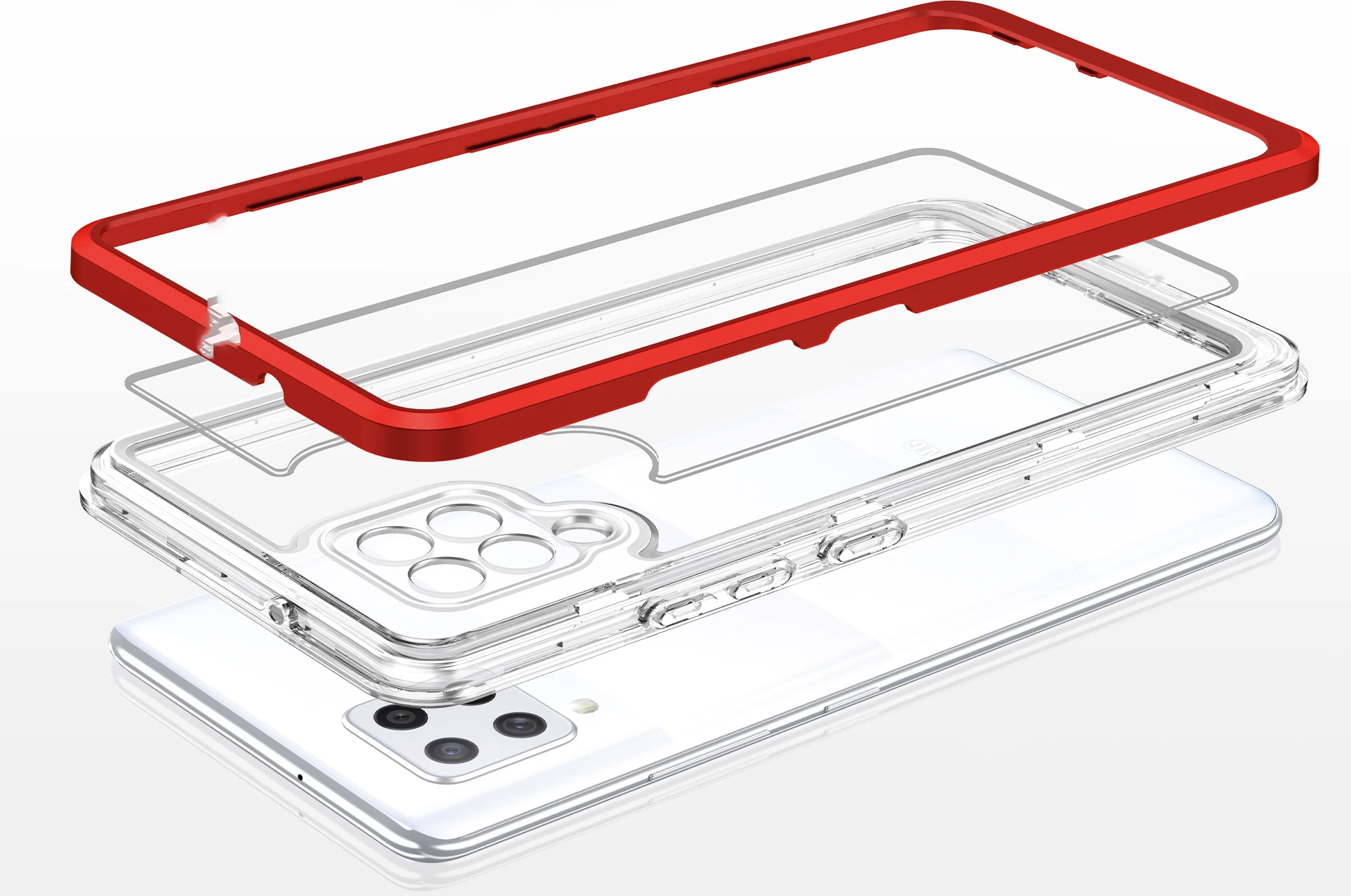 Mbështjellës Hurtel Hybrid Armor Clear 3in1 për Samsung Galaxy A42 5G, Transparent me të kuqe