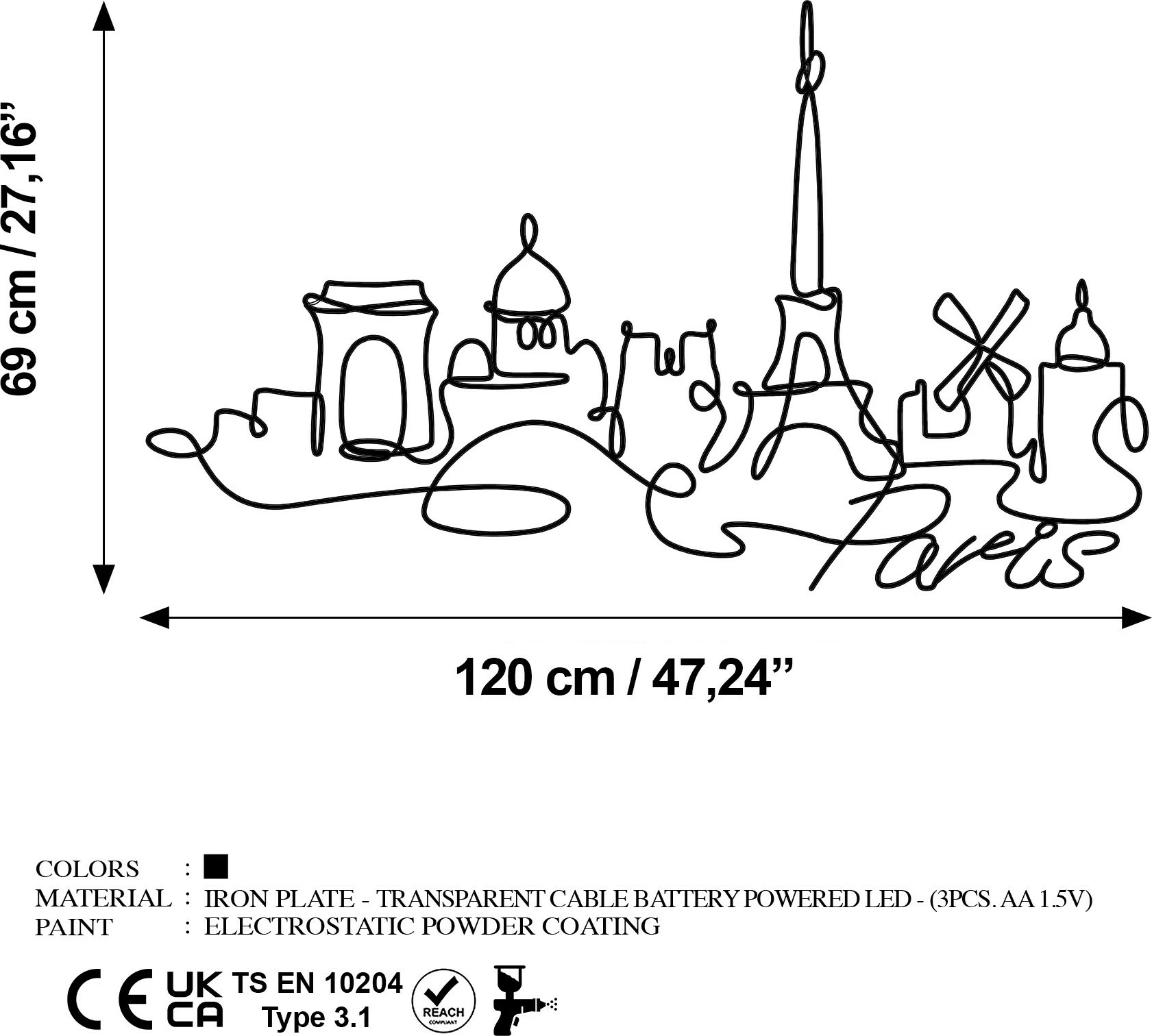 Aksesor dekorativ metalik për mur Wallity, Paris 245