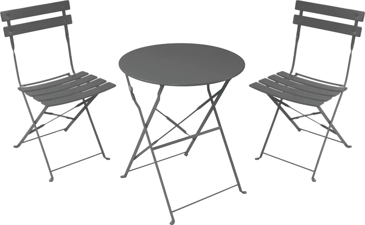 Set bistro tavolinë me karrige, metalike, palosëse, ngjyrë antraciti, 3 copë, Φ60x71cm