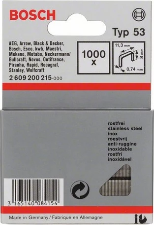 Kapëse tel i hollë Bosch Type 53 8mm 1000 copë inox (2609200215)