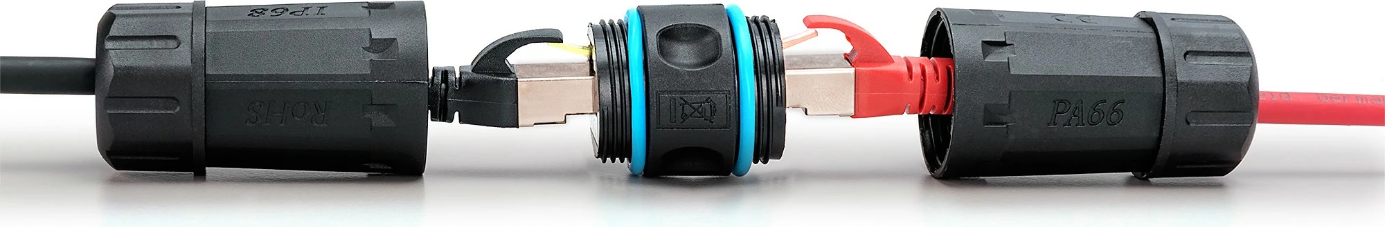 Adapter rrjeti Digitus CAT 6A, RJ45 në RJ45, IP68, e zezë