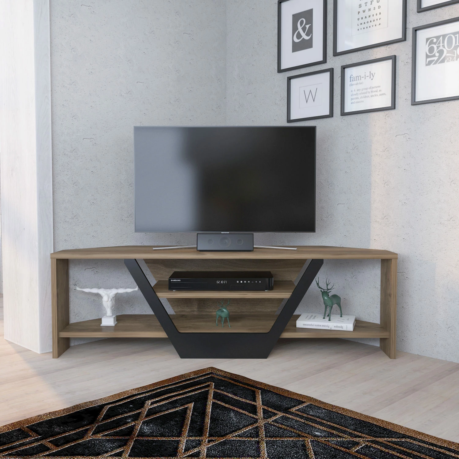 Komodë TV Hanah Home, Sares, ngjyrë arre, e zezë