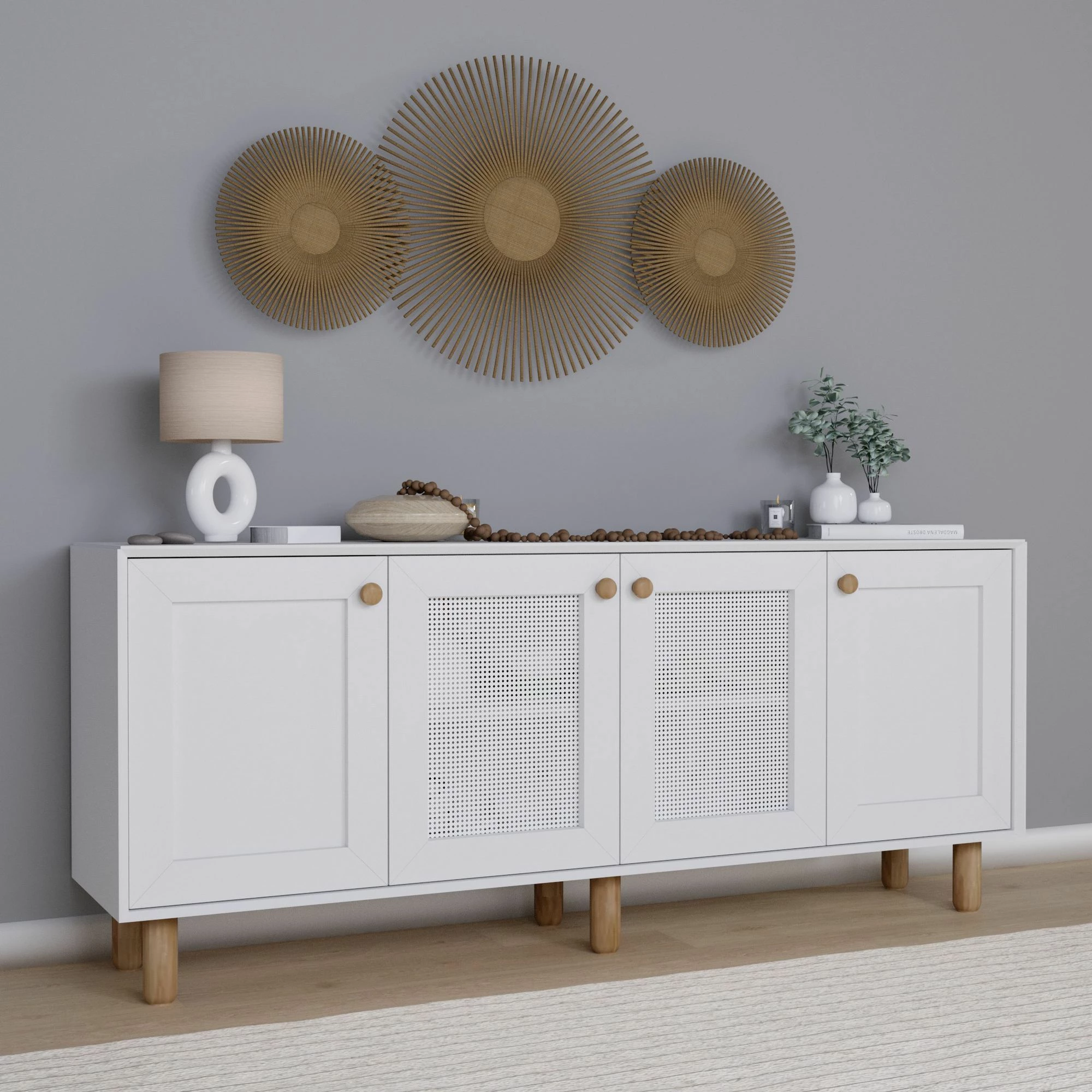 Konsolë Skye Decor, stil bohemian, e bardhë, 180x75x40cm