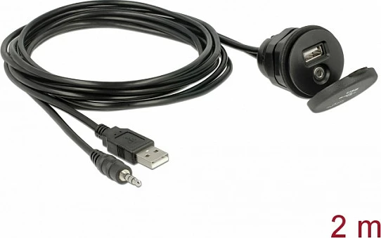 Kabllo DeLOCK USB-A + AUX 3.5 mm (4-pin), 2 m, e zezë