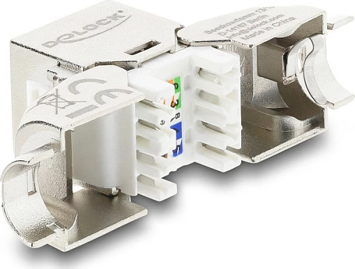 Modul Keystone DeLOCK RJ45 në LSA Cat6A, 45° i anuar, i mbrojtur, argjend/bardhë