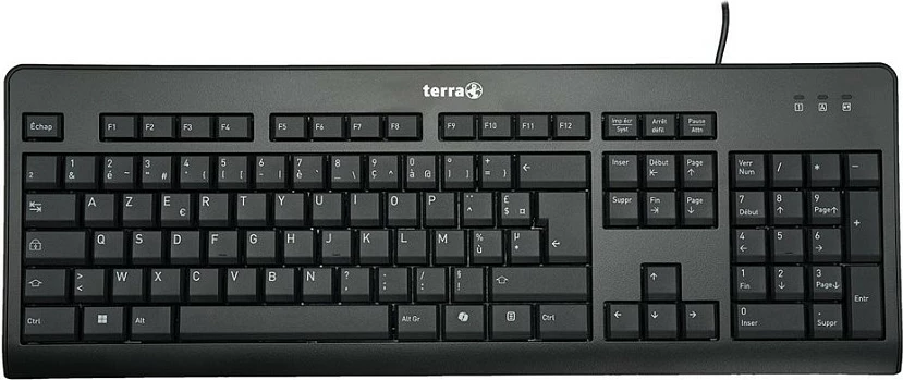 Tastierë Terra 1500 me kabllo, USB, AZERTY, 105 taste, e zezë