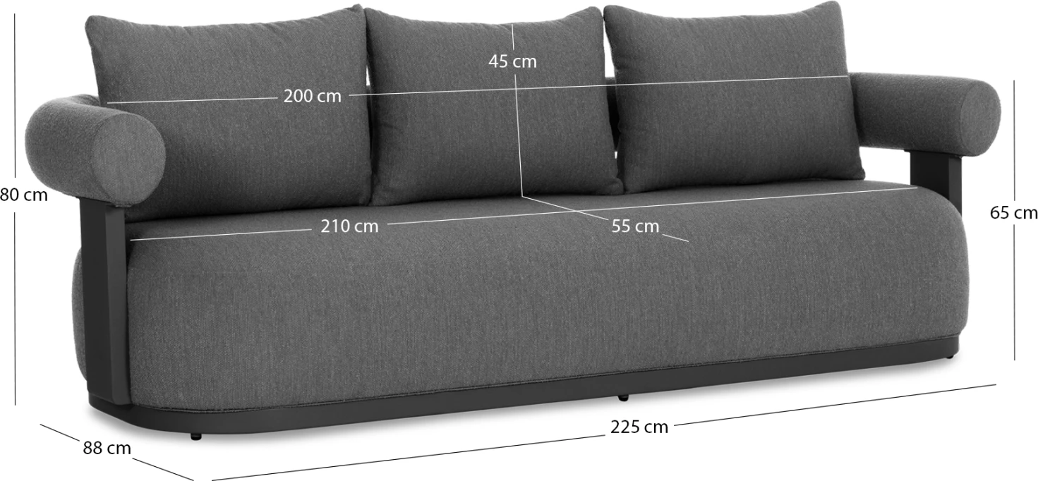 Divan treshe DECCARD CD6462.01, alumin i zi i errët & material tekstili, 230x92x67cm