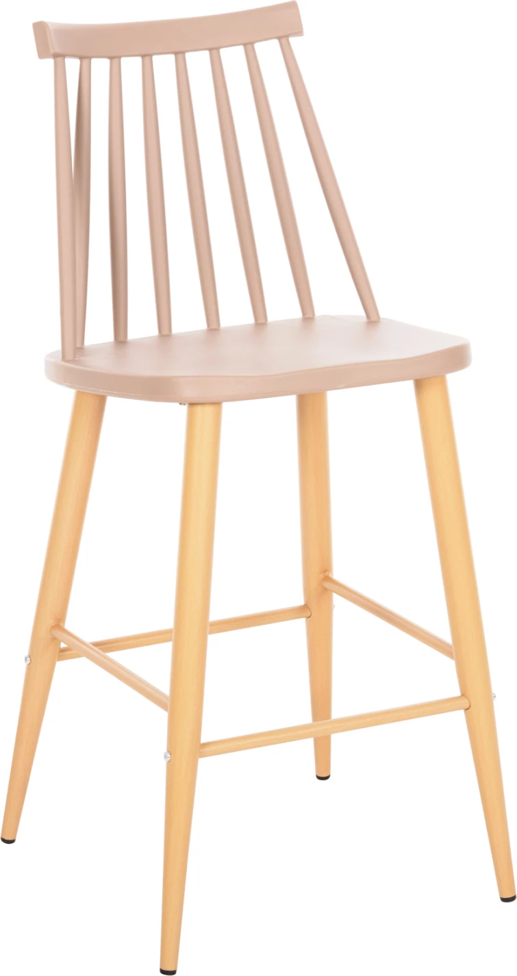 Karrige për bar mesatare VANESSA FH9300.25 ngjyrë kapuçino PP & këmbë metalike ngjyrë druri 45,5x46x97Hcm., set prej 2 copë