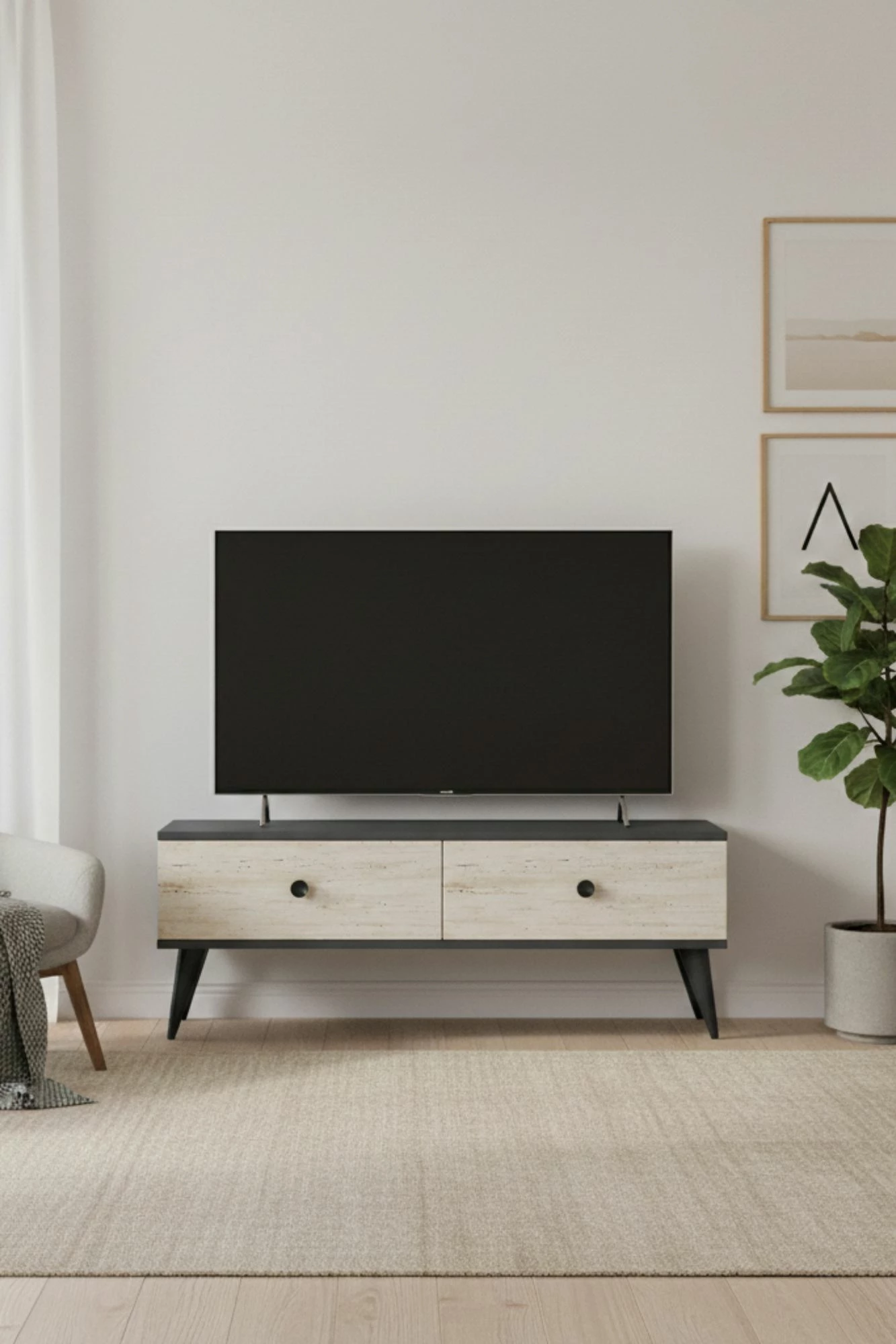 Komodë TV Skye Decor, Mona 120, antracit, travertin