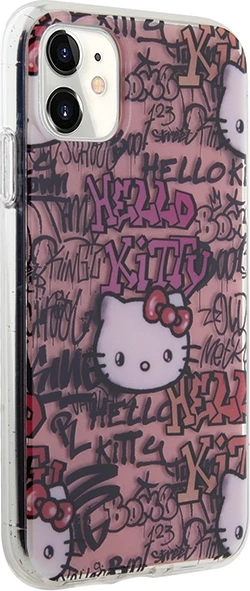 Mbështjellës Hello Kitty IML Tags Graffiti për iPhone 11/XR, rozë