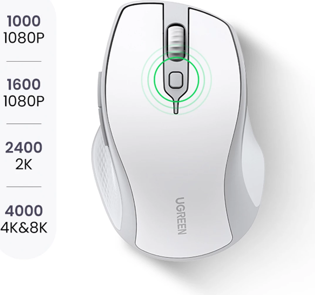 Maus wireless Ugreen MU101, Bluetooth/2.4 GHz, 5 butona, i bardhë