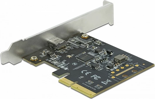 Kartë PCIe DeLOCK x4 për USB‑C, USB 3.2 Gen 2x2 20Gbps, low-profile, çelik inox