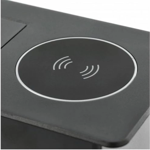 Prizë e integrume GTV AVARO PLUS, 1x 230V/16A, USB-A + USB-C, karikim wireless Qi, e zezë