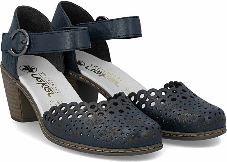 Sandale lëkure për femra Rieker 40902-14, blu e errët