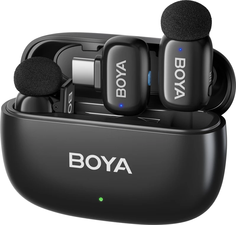Set mikrofonësh wireless BOYA Mini-14 2.4GHz USB-C, 2 transmiter + receiver + kuti karikimi, i zi