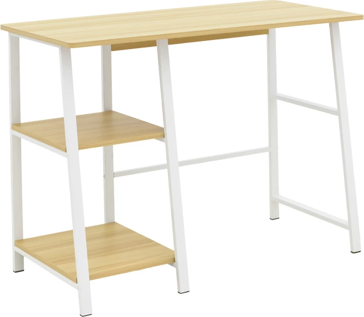 Tavolinë pune Ferje me rafte, MDF natyrale-bardhë, 100x48x75cm
