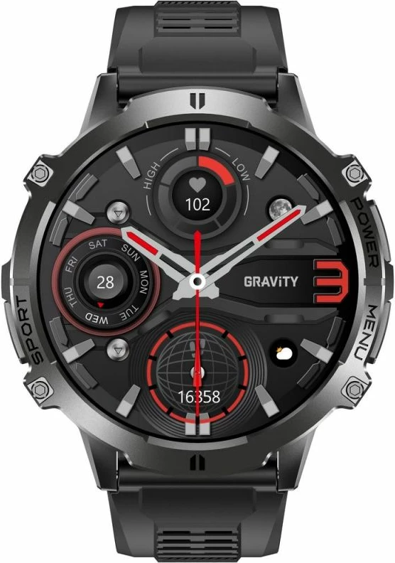Smartwatch Gravity GT42-1, i zi, set me rrip silikoni dhe byzylyk