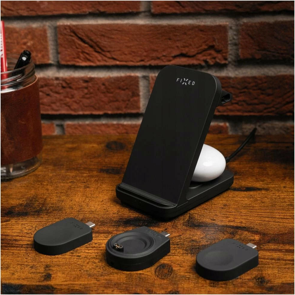 Mbushës pa tela Fixed Powerstation Uni 15W, 2 pajisje, USB-C, i zi