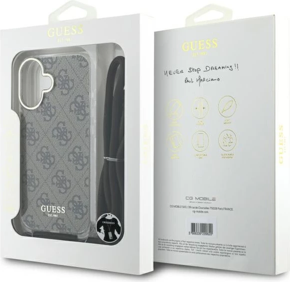 Mbështjellës Guess Crossbody Cord 4G Print për iPhone 16, Kafe