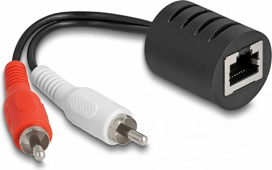 Zgjatës audio stereo DeLOCK RJ45 në 2x RCA, Cat.5 deri 50 m, set 2 copë, zi/kuqe/bardhë