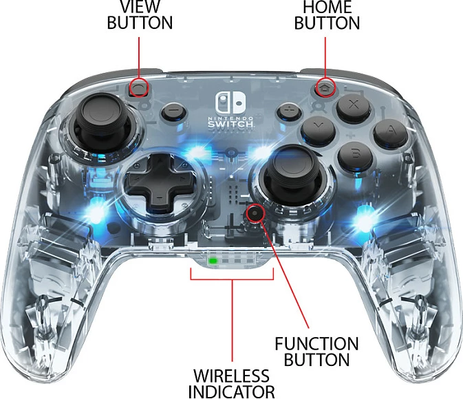 Kontroller wireless PDP për Nintendo Switch, bateri deri 40 orë, transparent/zi