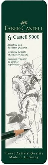 Set lapsa grafiti Faber-Castell Castell 9000 FC-119063, 6 copë, në kuti metalike, gjelbër